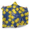 Australia Flowers Aboriginal Hooded Blanket - Yellow Wattle Flowers With Aboriginal Dot Art Hooded Blanket