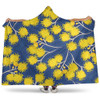 Australia Flowers Aboriginal Hooded Blanket - Yellow Wattle Flowers With Aboriginal Dot Art Hooded Blanket