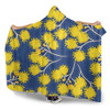 Australia Flowers Aboriginal Hooded Blanket - Yellow Wattle Flowers With Aboriginal Dot Art Hooded Blanket