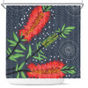 Australia Flowers Aboriginal Shower Curtain - Red Bottle Brush Tree Depicted In Aboriginal Style Shower Curtain