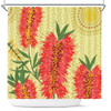 Australia Flowers Aboriginal Shower Curtain - Aboriginal Painting Red Bottle Brush Tree Shower Curtain