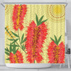 Australia Flowers Aboriginal Shower Curtain - Aboriginal Painting Red Bottle Brush Tree Shower Curtain