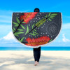 Australia Flowers Aboriginal Beach Blanket - Red Bottle Brush Tree Depicted In Aboriginal Style Beach Blanket