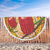 Australia Flowers Aboriginal Beach Blanket - Aboriginal Dot Painting With Red Banksia Flower Beach Blanket