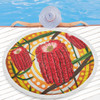 Australia Flowers Aboriginal Beach Blanket - Aboriginal Dot Painting With Red Banksia Flower Beach Blanket