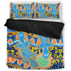 Australia Animals Platypus Aboriginal Bedding Set - Blue Platypus With Aboriginal Art Dot Painting Patterns Inspired Bedding Set