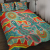 Australia Animals Platypus Aboriginal Quilt Bed Set - Green Platypus With Aboriginal Art Dot Painting Patterns Inspired Quilt Bed Set