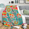 Australia Animals Platypus Aboriginal Blanket - Green Platypus With Aboriginal Art Dot Painting Patterns Inspired Blanket