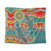 Australia Animals Platypus Aboriginal Tapestry - Green Platypus With Aboriginal Art Dot Painting Patterns Inspired Tapestry