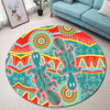 Australia Animals Platypus Aboriginal Round Rug - Green Platypus With Aboriginal Art Dot Painting Patterns Inspired Round Rug