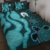 Australia Aboriginal Turtles Torres Strait Islands Quilt Bed Set - Blue Turtles With Aboriginal Dot Art Painting Patterns And Torres Strait Symbol Quilt Bed Set