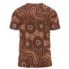 Australia Dot Painting Inspired Aboriginal T-shirt - Brown Aboriginal Australian Art With Boomerang T-shirt
