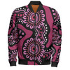 Australia Dot Painting Inspired Aboriginal Bomber Jacket - Pink Flowers Aboriginal Dot Art Bomber Jacket