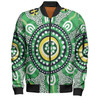 Australia Dot Painting Inspired Aboriginal Bomber Jacket - Green Aboriginal Inspired Dot Art Bomber Jacket