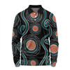 Australia Dot Painting Inspired Aboriginal Long Sleeve Polo Shirt - Aboriginal Green Dot Patterns Art Painting Long Sleeve Polo Shirt