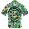 Australia Dot Painting Inspired Aboriginal Zip Polo Shirt - Green Aboriginal Inspired Dot Art Zip Polo Shirt