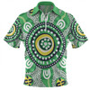 Australia Dot Painting Inspired Aboriginal Zip Polo Shirt - Green Aboriginal Inspired Dot Art Zip Polo Shirt