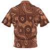 Australia Dot Painting Inspired Aboriginal Zip Polo Shirt - Brown Aboriginal Australian Art With Boomerang Zip Polo Shirt