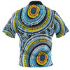 Australia Dot Painting Inspired Aboriginal Zip Polo Shirt - Blue Aboriginal Style Dot Art Zip Polo Shirt