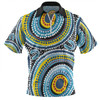Australia Dot Painting Inspired Aboriginal Zip Polo Shirt - Blue Aboriginal Style Dot Art Zip Polo Shirt