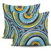 Australia Dot Painting Inspired Aboriginal Pillow Cases - Blue Aboriginal Style Dot Art Pillow Cases