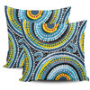 Australia Dot Painting Inspired Aboriginal Pillow Cases - Blue Aboriginal Style Dot Art Pillow Cases