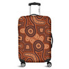 Australia Dot Painting Inspired Aboriginal Luggage Cover - Brown Aboriginal Australian Art With Boomerang Luggage Cover
