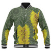 Australia Aboriginal Baseball Jacket - Yellow Bottle Brush Flora In Aboriginal Painting Baseball Jacket