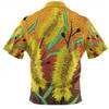Australia Aboriginal Zip Polo Shirt - Aboriginal Art Of Yellow Bottle Brush Plant Zip Polo Shirt