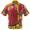 Australia Aboriginal Zip Polo Shirt - Aboriginal Dot Art Of Australian Native Banksia Flower Zip Polo Shirt