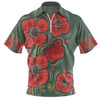 Australia Aboriginal Zip Polo Shirt - Aboriginal Style Australian Poppy Flower Background Zip Polo Shirt