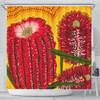 Australia Aboriginal Shower Curtain - Aboriginal Dot Art Of Australian Native Banksia Flower Shower Curtain