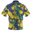 Australia Aboriginal Zip Polo Shirt - Australian Yellow Wattle Flower Artwork Zip Polo Shirt