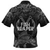 Australia Fishing Custom Polo Shirt - Fish Reaper Fish Skeleton Grey Polo Shirt