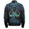 Australia Fishing Custom Bomber Jacket - Fish Reaper Fish Skeleton Blue Bomber Jacket