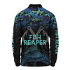 Australia Fishing Custom Long Sleeve Polo Shirt - Fish Reaper Fish Skeleton Blue Long Sleeve Polo Shirt