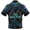 Australia Fishing Custom Zip Polo Shirt - Fish Reaper Fish Skeleton Blue Zip Polo Shirt