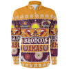 Brisbane Broncos Christmas Aboriginal Custom Long Sleeve Shirt - Indigenous Knitted Ugly Xmas Style Long Sleeve Shirt