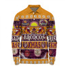 Brisbane Broncos Christmas Aboriginal Custom Long Sleeve Polo Shirt - Indigenous Knitted Ugly Xmas Style Long Sleeve Polo Shirt
