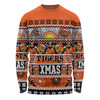 Wests Tigers Christmas Aboriginal Custom Long Sleeve T-shirt - Indigenous Knitted Ugly Xmas Style Long Sleeve T-shirt