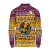 Brisbane Broncos Christmas Custom Long Sleeve Polo Shirt - Chrissie Spirit Long Sleeve Polo Shirt