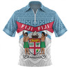 Australia South Sea Islanders Zip Polo Shirt - Fiji In Fijian Tapa Pattern Coat Of Arms Symbol Zip Polo Shirt