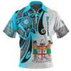 Australia  South Sea Islanders Zip Polo Shirt - Fiji With Polynesian Tapa Patterns And Coat Of Arms Symbol Zip Polo Shirt