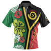 Australia  South Sea Islanders Zip Polo Shirt - Vanuatu Flag With Habiscus Flowers Zip Polo Shirt