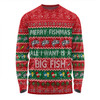 Australia Christmas Custom Long Sleeve T-shirt - Merry Fishmas All I Want is a Big Fish Long Sleeve T-shirt