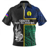 Australia South Sea Islanders Zip Polo Shirt - New Caledonia Flag Polynesian Tattoo Style Zip Polo Shirt