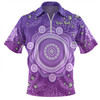 Australia Aboriginal Custom Zip Polo Shirt - Purple Dot Painting Art Washo Zip Polo Shirt