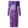 Australia Aboriginal Long Sleeve Off Shoulder Lady Dress - Purple Dot Painting Art Washo Dress