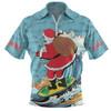 Australia Surfing Christmas Zip Polo Shirt - Santa Happy Chrissie Tropical Pattern Zip Polo Shirt