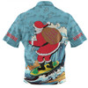 Australia Surfing Christmas Zip Polo Shirt - Santa Happy Chrissie Tropical Pattern Zip Polo Shirt